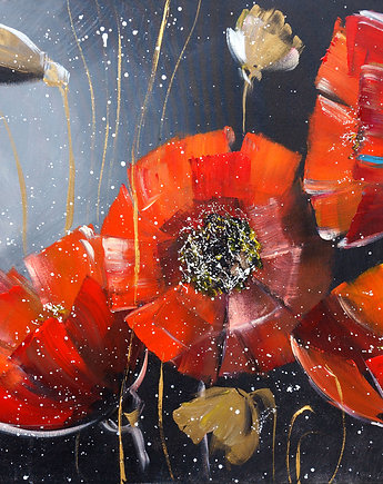 Maki na czarnym tłe. Giclee, 4mara Marina Czajkowska