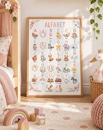 Plakat edukacyjny ALFABET dla dziewczynki, Dekoracjan