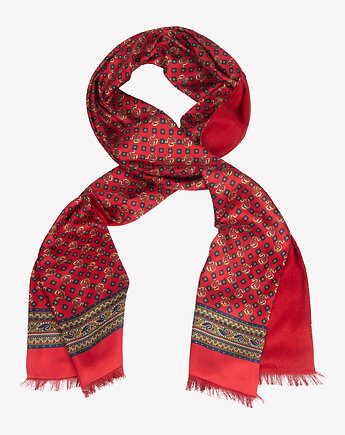 Ekskluzywny szal męski jedwabny czerwony we wzory 30x180 cm, ALLORA BE UNIQUE