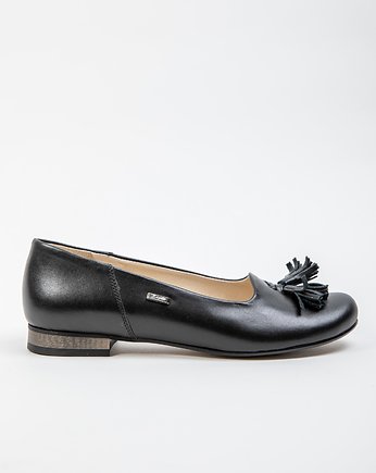 ELEGANCKIE BALERINKI Z CHWOSTEM-SKÓRA NATURALNA - MODEL 009 - KOLOR CZARNY LICO, Zapato