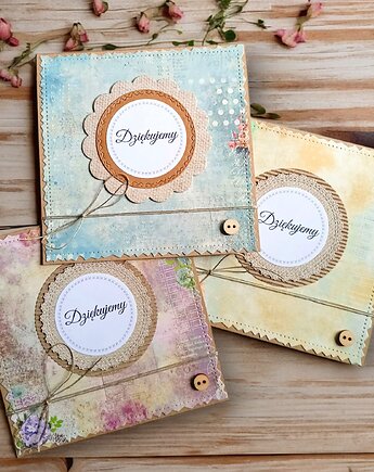 DZIĘKUJEMY :: zestaw 3x kartka handmade :: PODZIĘKOWANIE : vintage III, kaktusia