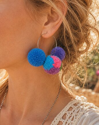 Kolczyki z pomponami- kolorowe boho, Mró Soutache