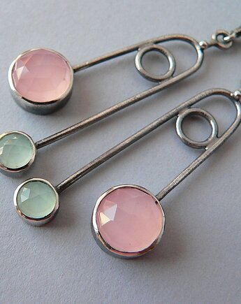 Kolczyki srebrne -pudrowy róż i mięta-, Emilia Woźniak