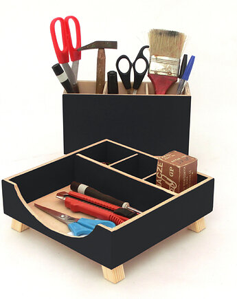 Organizer - przybornik na biurko - CZARNY, Clock Wood Studio