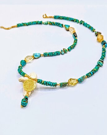 Naszyjnik turkusowy z cytrynami i mandalą, Studio Gazela