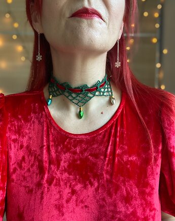 Świąteczny zielony koronkowy choker w stylu Stranger Things, Księżycowa ćma
