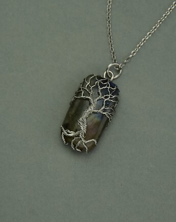 Wisior kolorowy labradoryt drzewo życia wire wrapping, Agata Rozanska
