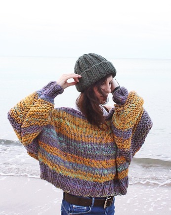 Sweter handmade  melanż  z wełną, Mademoiselle Patrini