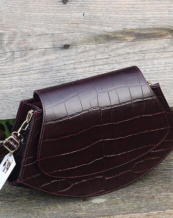 Torebka Skórzana ASTRID S burgundowa śliwka CroCo GOLD, FABIOLA TOREBKI