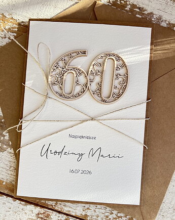 Wyjątkowa personalizowana kartka ręcznie robiona na 60 urodziny, pomysł na pr, sorte