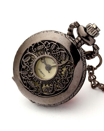 LISTKI (BLACK) - zegarek na łańcuszku - zegarek kwarcowy, DROBINY CZASU