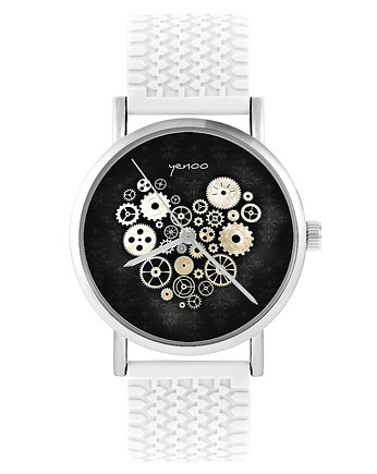 Zegarek - Serce steampunk 2 - silikonowy, biały, yenoo