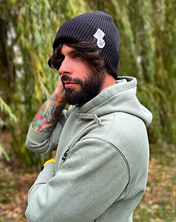 Męska czapka beanie z bawełny logo kolorowe Czarna, Brain Inside
