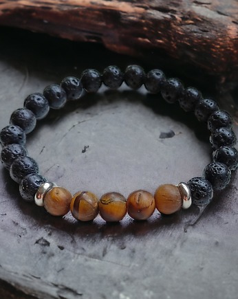 Męska bransoletka :: lawa & tygrysie oko MAT, kaktusia