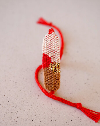 Mini bransoletka tkana na krośnie z czerwienią, Słońcem Tkane