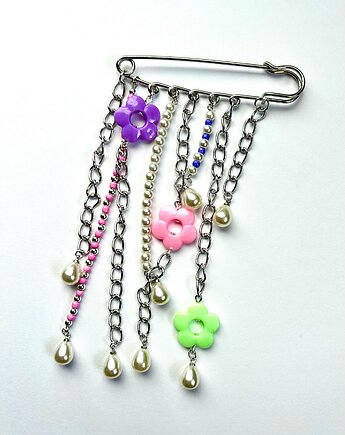 Broszka z agrafką pastelowe kwiaty  biżuteria autorska Agrafka Studio, Agrafka studio