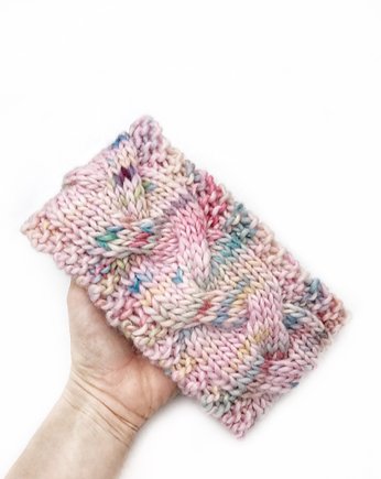 Kolorowa wełniana opaska w warkocze, Holy Alpaca Knit