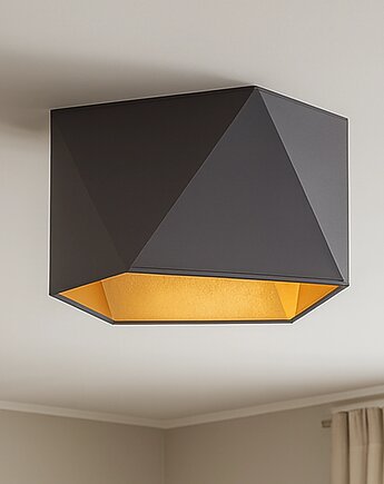 Szara plafoniera w geometrycznym kształcie KOLORADO GOLD ze złotym wnętrzem, LYSNE