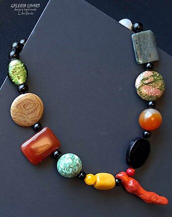 Ekskluzywny naszyjnik z mixu minerałów modny elegancki handmade PREZENT lux, Galeria Limart