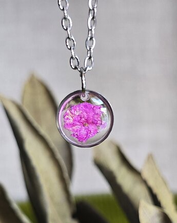 Wieczne kwiaty różowe srebrny wisiorek prawdziwe kwiaty naszyjnik, zkwiatem