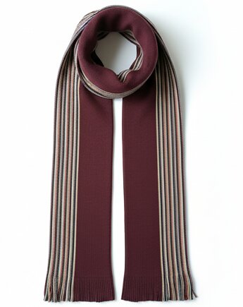 Szalik Męski szal 100% Wełniany bordowy czerwony w paski, AKADEMIA STYLU