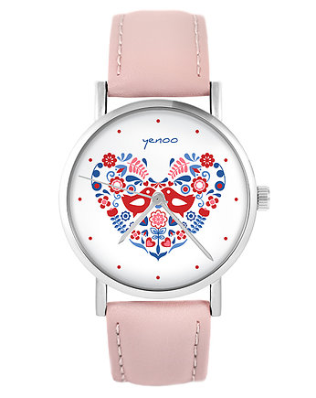 Zegarek - Folkowe ptaszki - pudrowy róż, yenoo
