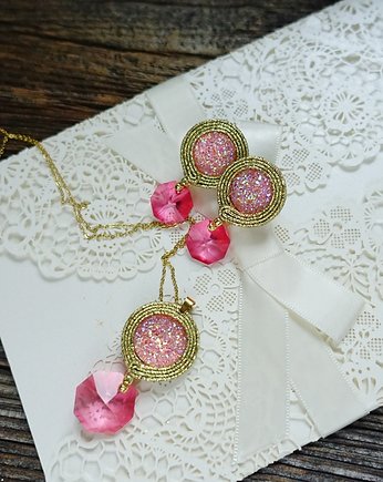 Złoty komplet  biżuterii soutache, Mró Soutache