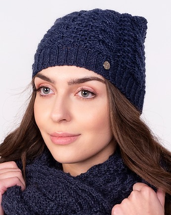 Twarzowa czapka w warkoczowy wzór - jeans, Lanti