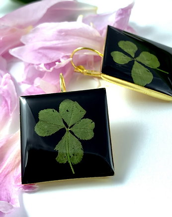 KOLCZYKI - BLACK Lucky clover (koniczyna), DROBINY CZASU