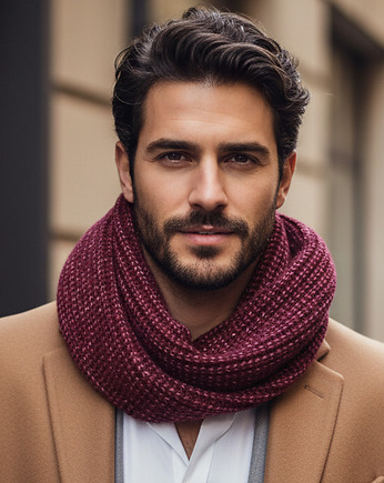 Komin Męski bordowy szal Wełniany Alpaka, AKADEMIA STYLU