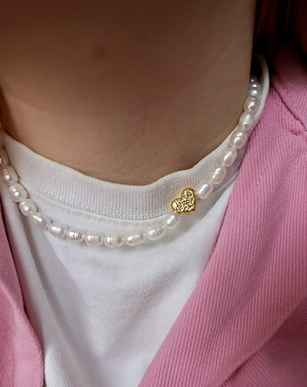 Naszyjnik Bebe perły naturalne zawieszka serce srebro pozłacane, LEO jwlr