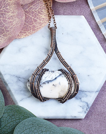 Miedziany wisiorek wire wrapping z opalem dendrytowym #523, Spirit Of Copper