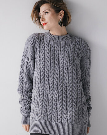 Sweter z warkoczami, szary, BIENKOVSKA
