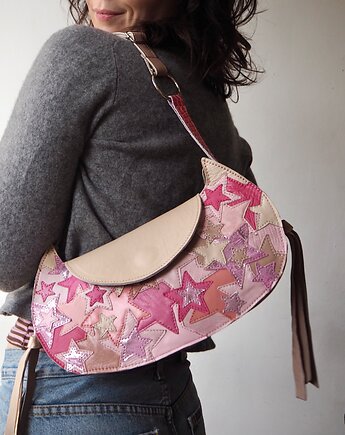 Skórzana różowa torebka w gwiazdki z recyklingu, URCHYNN