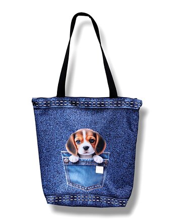 Torba shopper na zakupy torba na ramię torebka  z psem beagle, Uszyciuch