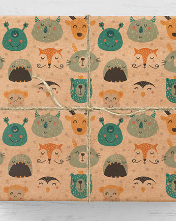 Papier pakowy Śmieszne buźki kolor kraft 5 arkuszy, Wrap and Pack