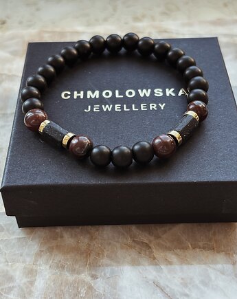 Bransoletka męska Bawole oko i Turmalin czarny, Chmolowska Jewellery
