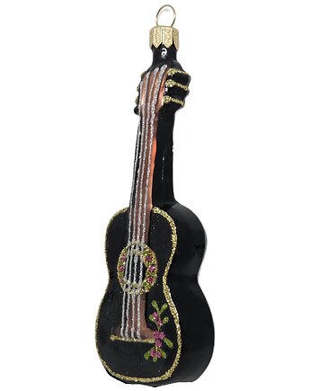 Ręcznie malowana szklana bombka czarna gitara ze złotymi akcentami, STARGLASS