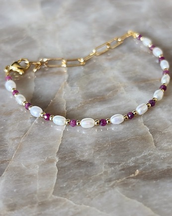 Bransoletka damska Rubin i Perły naturalne, Chmolowska Jewellery