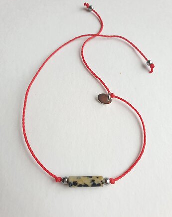 Bransoletka BOHO sznurkowa czerwona, jaspis dalmatyński, hematyt, modesign