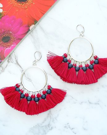  Kolczyki z chwostami Boho Big - Cherry, Ilovehandmade