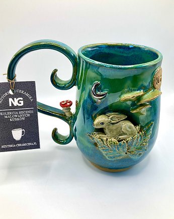 Kubek ceramiczny z motywem zająca., NG Autorska bizuteria ceramiczna