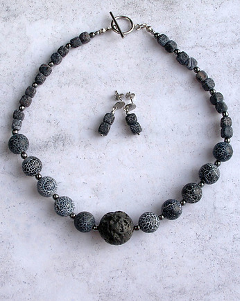 Naszyjnik & kolczyki : agat trawiony, kaktusia