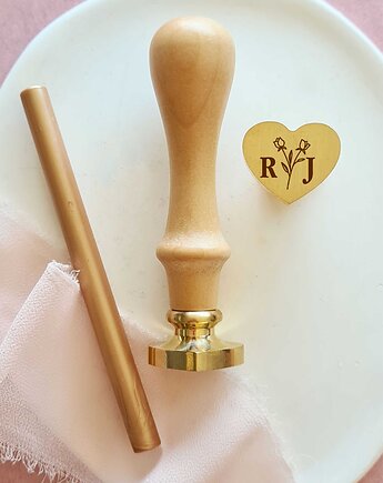 Ślubny stempel do laku w kształcie serca  z inicjałami LOGO, Natu Artwork