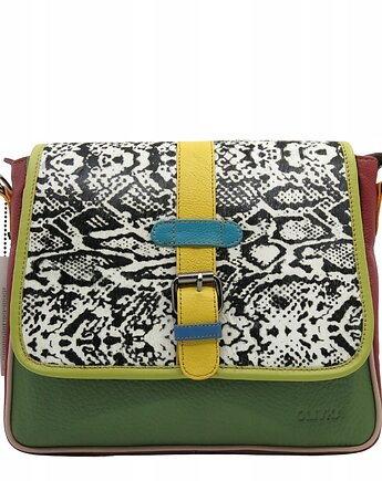 Torebka damska klasyczna na ramię skórzana pojemna klapka wzór OLIVKA, Olivka Warsaw