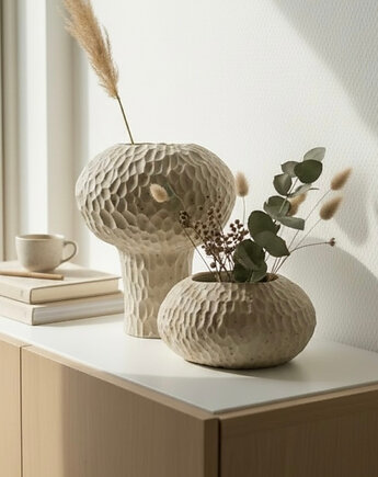 Rzeźbiony Wazon Ceramiczny, Rzeźba Ceramiczna, Ceramika Wabi Sabi Handmade, umi ceramika