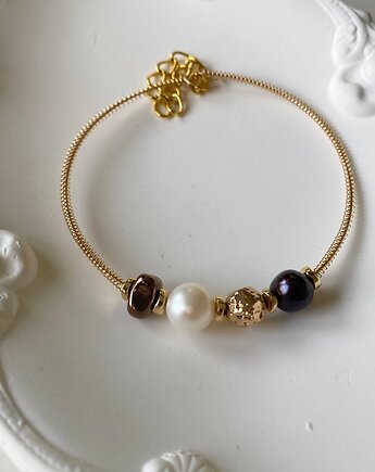 Autorska Minimalistyczna Bransoletka z perłami, hematytem i lawą, Lavalex Design