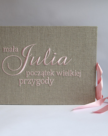 Lniany album dziecka haftowany, papirell