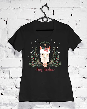 Koszulka damska organiczna Lama Christmas, ART ORGANIC