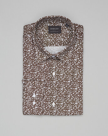 Koszula Calimera 00658 długi rękaw brązowa slim fit, BORGIO